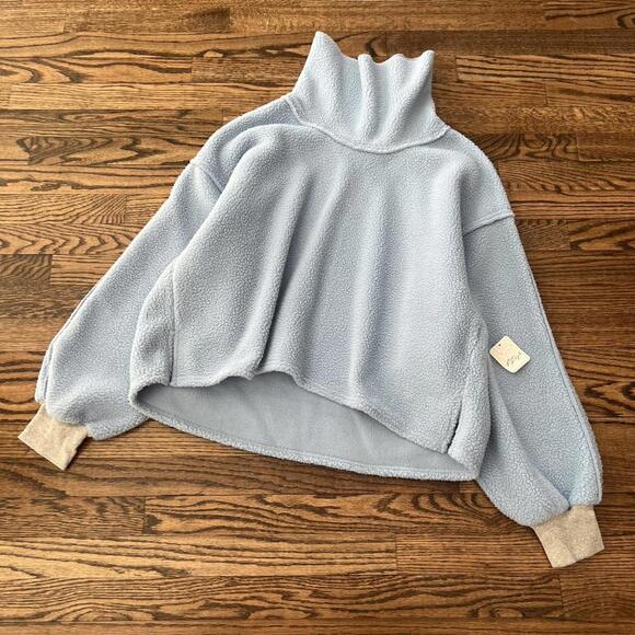 Free People Sweaters - Light baby blue grey cropped turtleneck Free People Movement fleece new